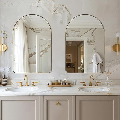 ANDY STAR Arched Mirror, 24 x 36 Inch Gold Wall Mirror in Stainless Steel Metal Frame, Arch Top Rounded Corner 1 Inch Deep Set Design Wall Mount Hangs Vertical