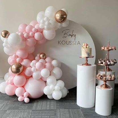 Pink and White Balloon Arch, Light Pink White Party Balloons Pastel Baby Pink Balloon Garland Kit White Pink Metallic Latex Helium Balloons for Birthday Baby Shower Girl Christening Party Decorations