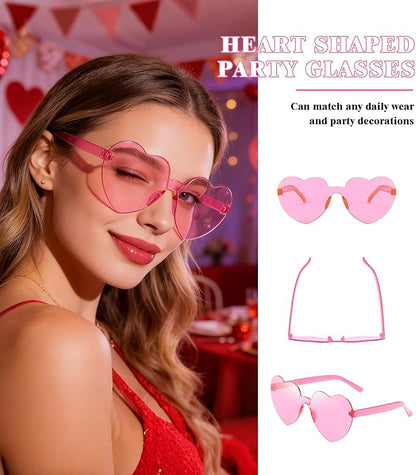 Matcheck 48 Pack Heart Rimless Sunglasses Frameless Colored Party Glasses Transparent Fun Eyewear for Adult