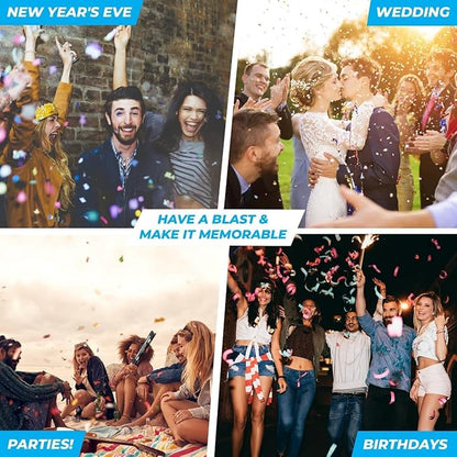Confetti Cannon 16" XLarge Party Poppers Confetti Shooters, Biodegradable Confetti Cannons, Compressed Air Action, Loud Pop, Birthday, Wedding, New Year (6 White Streamer Poppers - Biodegradable)
