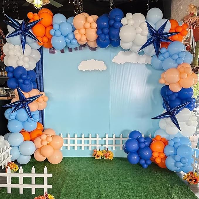 HILAVO Blue and Orange Balloons, 60PCS 12 Inch Royal Light Blue and Orange Beige Balloon Confetti Balloons for Kids Space Theme Party Baby Shower Birthday Graduation Party Decoration