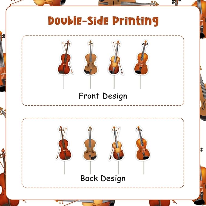 Violin Themed Party Decorations - 36pcs Violin Cupcake Toppers, Double-Sided Printed Violin Cake Decorations for Musical Instrument Themed Birthday Baby Shower Wedding Party Supplies