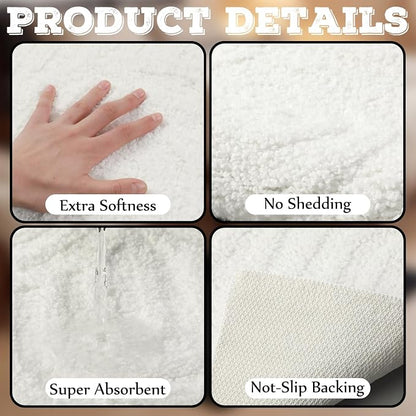 Drydiet White Boho Jacquard Bathroom Rug for Bathroom 3D Arched Stripes Non Slip Absorbent Extra Thick Soft Carpet, Plush Bath Rug with Rubber Backing for Bath Shower, 20''x30''
