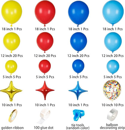 JOYYPOP Carnival Balloon Arch Kit with 123pcs Red Blue Yellow Rainbow Latex Confetti Balloons for Birthday Party Decorations