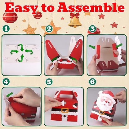 Muswarm 24 PCS Christmas Small Gift Boxes, Xmas 3D Cartoon Paper Boxes for Presents with Handles, Candy Treat Cookie Box, School Classroom Holiday Party Favor Supplies, 6 Designs