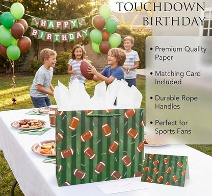 Oletx 13“ Football Party Favor Gift Bags,Football Gift Wrapping Bags with Tissue Paper, Sports Party Birthday Goodie Gifts Treat Bags