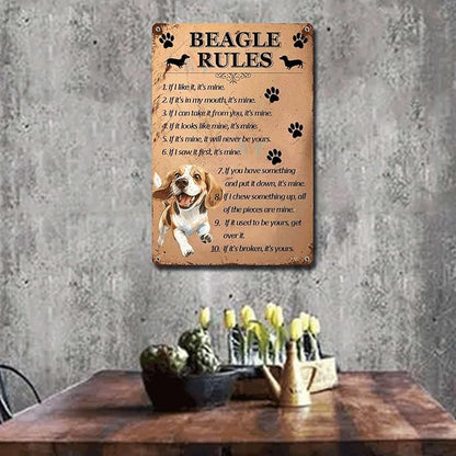 Metal Sign Tin Sign Vintage Wall Art Beagle Rules Gardening Decor Gift for Restaurant 6×8 Inches