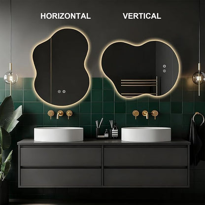 Asymmetrical Lighted Mirror for Bathroom,Modern LED Vanity Mirror with Backlit,Fog-Free,Tri-Color Dimmable Lighting with Memory Function,Hardwire Ready [Horizontal/Vertical] 30" H x 22" W