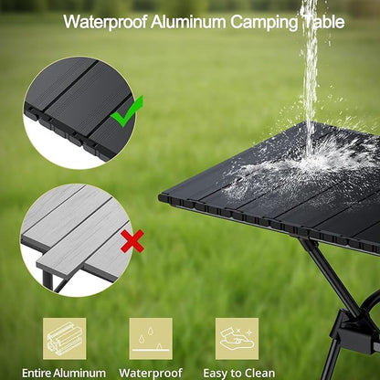 Anbte 3ft Roll Up Camping Table Max 27.5", 4 Adjustable Heights Aluminum Camping Table Foldable Waterproof with Carrying Bag, Lightweight, for Garden Picnic Outdoor Travel Beach, 35” X 16”, Black