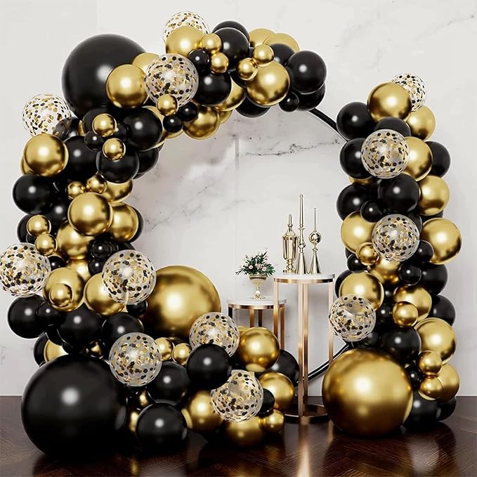 Black and Metallic Gold Balloons Set, 50PCS 12 Inch Black and Gold Confetti Balloons Party Decorations for Birthday, Graduation, New Years, Wedding, Engagement Party Decorations