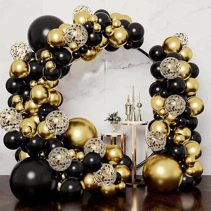 Black and Metallic Gold Balloons Set, 50PCS 12 Inch Black and Gold Confetti Balloons Party Decorations for Birthday, Graduation, New Years, Wedding, Engagement Party Decorations