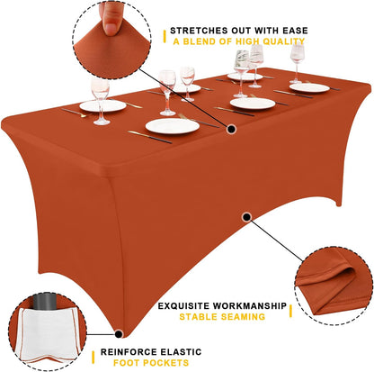 Smiry 2 Pack Spandex Table Cloth 8FT, Elastic Fitted Stretch Tablecloths, Washable and Wrinkle Free Rectangular Patio Table Cover for Outdoor, Wedding, Banquet & Parties (Rust, 96Lx30Wx30H Inch)