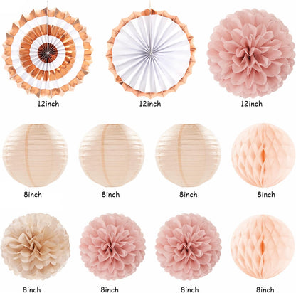 Blush-Pink Rose-Gold Bridal-Shower Party Decorations - 21pcs Bride to Be Sign Banner,Bachelorette Paper Lanterns Honeycomb,Wedding Streamers Garland,Fall Tissue Pom Poms Fans Decor Supplies Burgleda
