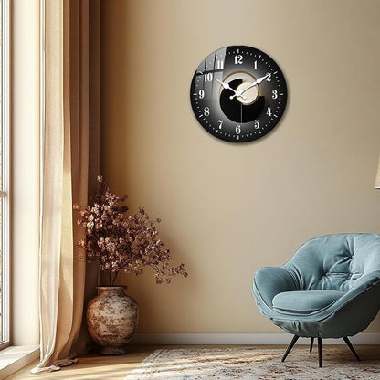 12 Inch Black Wall Clock – Minimalist Black and Gold Analog Wall Clocks, Silent Non Ticking Wall-Clock Battery Operated Decorative for Bedroom, Kitchen Décor