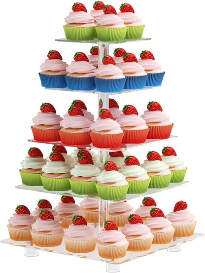 Cupcake Stand for 50 Cupcakes, 5 Tier Cupcake Holder, Large Clear Cupcake Tower, Acrylic Cupcake Stand, Cupcake Display Stand for Party, Wedding, Birthday, Baby Shower, Halloween