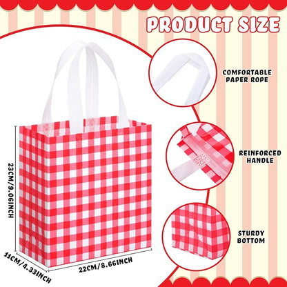 Sweetude 16 Pcs Red White Checkered Gift Bags with Handles Gingham Red and White Party Favors Non-woven Reusable Tote for Women Wedding Birthday Baby Shower Mother's Day Party Decorations