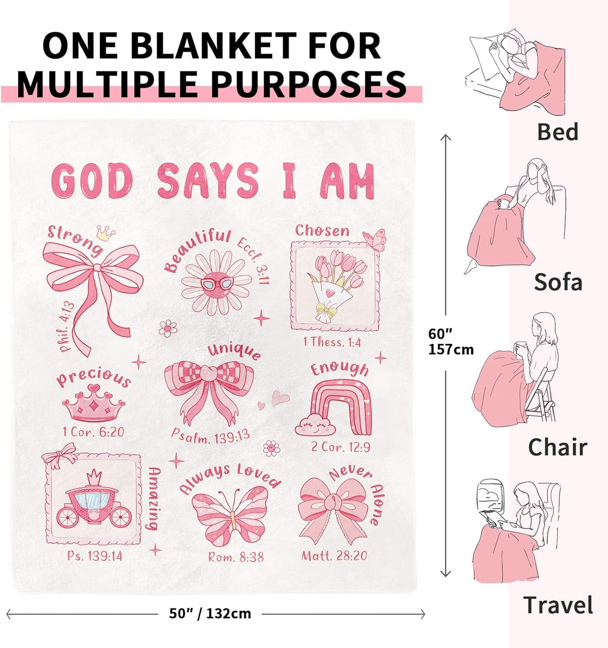 Baptism Gifts for Girl Christening, Christian Gifts for Women Faith, Flannel Soft Baptism Blanket Decor, Religious Gift for Women on Birthday Christmas, Bible Verse Scripture Prayer Blanket