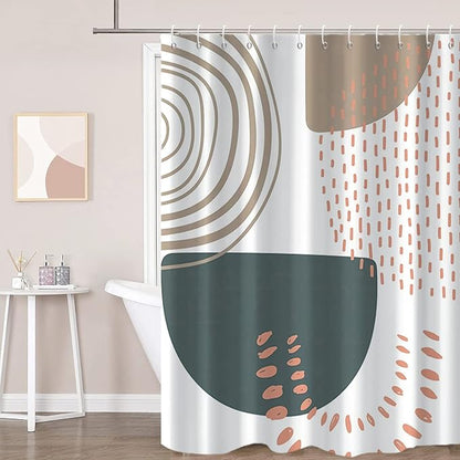 Boho Extra Long Shower Curtain, Mid Century Modern Abstract Minimalist Beige Neutral Machine Washable Waterproof Fabric for Bathroom Decor Bathtub with 12 Hooks 72Wx84H