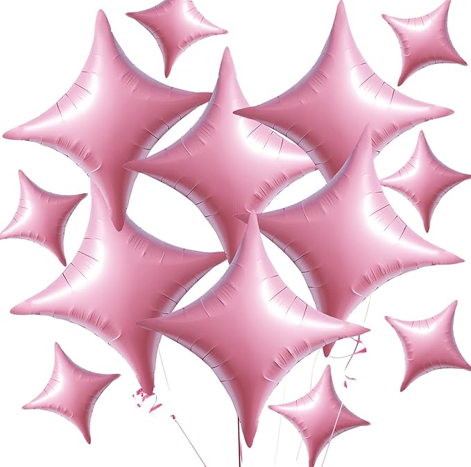 TONIFUL 30Pcs 26In&10In Star Balloons Large Pink Four Pointed Star Shape Foil Balloons Mini Star Mylar Balloons for Birthday Wedding Baby Shower Anniversary Engagement Party Decorations Supplies
