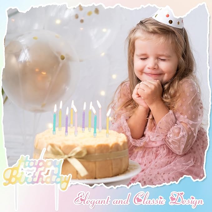 MTLEE Happy Birthday Candles Letter Cake Topper with 10 Pcs 2.95 Inch Short Thin Spiral Candles for Cake Topper Birthday Decoration Party Supplies(Macaron Color)