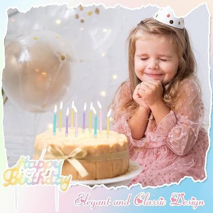 MTLEE Happy Birthday Candles Letter Cake Topper with 10 Pcs 2.95 Inch Short Thin Spiral Candles for Cake Topper Birthday Decoration Party Supplies(Macaron Color)