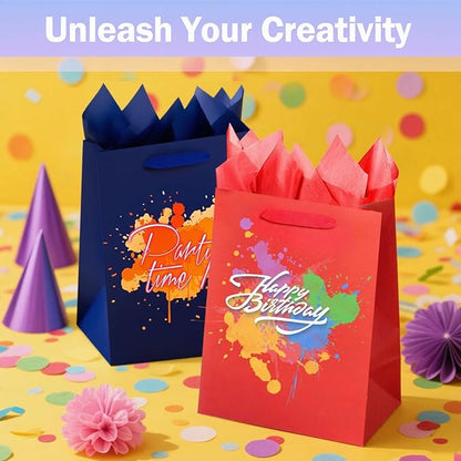 SHIPKEY 8 Rainbow Gift Bags with Tissue Paper, 8x4x11in Colorful Paper Bags for Birthday, Party, Wedding, Baby Shower, Thanksgiving (8 Colors, 20x10x28cm)