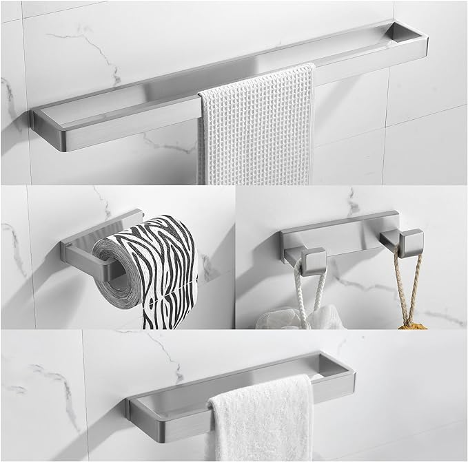 YACVCL 4-Piece Bathroom Hardware Set Brushed Nickel Towel Bar Set Premium Stainless Steel Bath Towel Holder Sets Towel Racks Wall Mounted