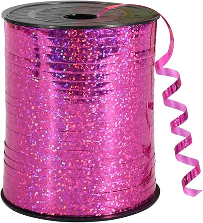 BEISHIDA 500 Yards Hot Pink Crimped Curling Ribbon Shiny Metallic Balloon String Roll Gift Wrapping Ribbon for Girl Birthday Valentines Bachelorette Mother's Day Party Decorations