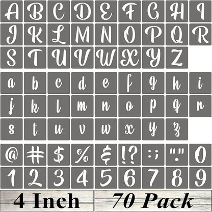 4 Inch Alphabet Letter Stencils - 70 Pack Letter Number Stencil Templates with Signs for Painting on Wood, Reusable Calligraphy Letters and Numbers Stencils for Chalkboard Fabric Wood Signs