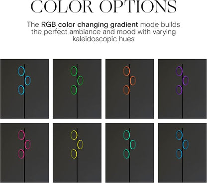 Brightech Saturn Modern Color Changing Floor Lamp - Tall Tree LED Lamp Perfect for Living Room Decor - Beautiful RGB Color Gradient and 3 LED Lights for Bedroom, Office, Reading - Black