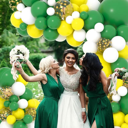Dark Green Yellow White Balloon Garland Arch - Green Yellow White Gold Confetti Balloons for Tractor Birthday Graduation Forest Jungle Baby Shower Golf Graduation Party Decorations