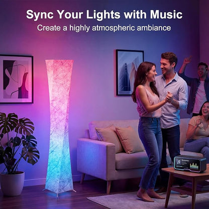 61'' Square Floor Lamp, RGB LED Corner Floor Lamp with Music Sync, 16W+ Colors & 3 Color Temperatures, APP & Remote Control, Modern Standing Lamp for Living Room Bedroom