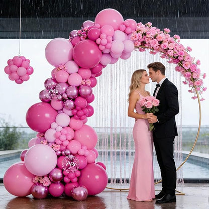 153pcs Pink Balloon Arch Garland Kit, Hot Pink Latex Balloons Metallic Confetti Ballon Different Size 18 12 10 5 inch for Girls Birthday Wedding Princess Baby Shower Party Decorations.