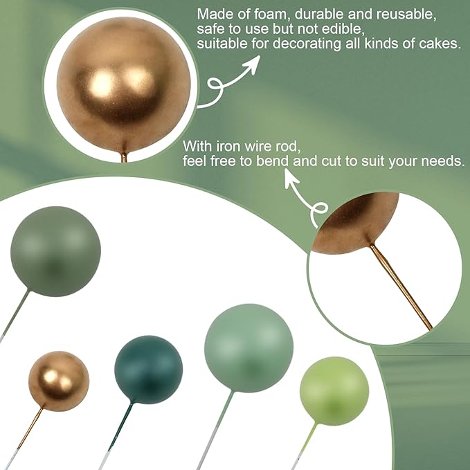 115 PCS Ball Cake Toppers - Mini Balloon Cake Decorations Foam Ball Cupcake Picks DIY cake Insert Toppers for Birthday Party Wedding Baby Shower - Green Theme