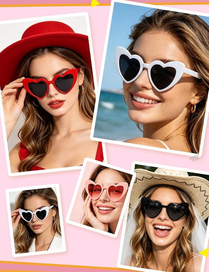 8 Pack Heart Sunglasses Vintage Cat Eye Heart Glasses Retro Bachelorette Bride Sunglasses Bulk for Women