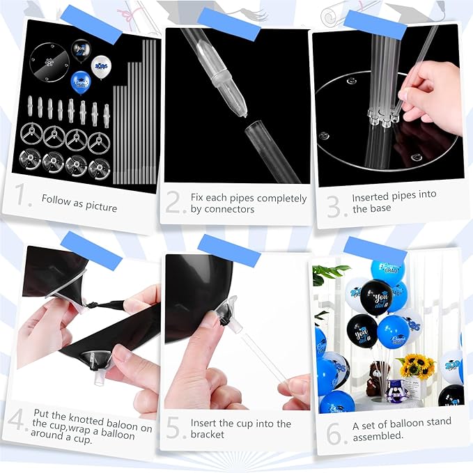 4 Set Graduation Party Balloon Stand Kits for Table Centerpieces Balloon Tables Holders with Congrats 2026 Graduation Party Decorations for School College Photo Props(Blue)