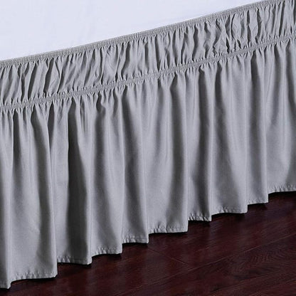 MEILA Wrap Around Bed Skirt Three Fabric Sides Elastic Dust Ruffled 24 Inch Tailored Drop,Easy to Install Fade Resistant-Grey, Queen/King