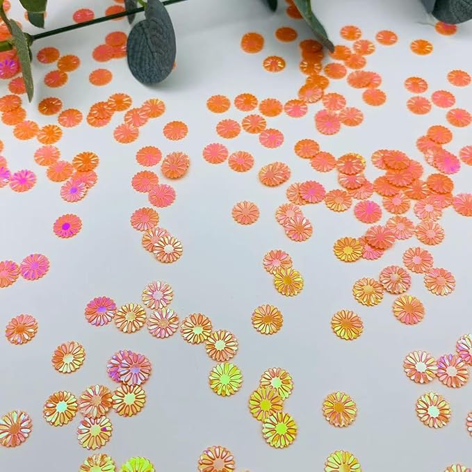 2000PCS 9mm Daisy PVC Confetti Flower Table Confetti for DIY Mold Art Bridal Baby Shower Engagement Wedding Birthday Party Decorations (Orange)