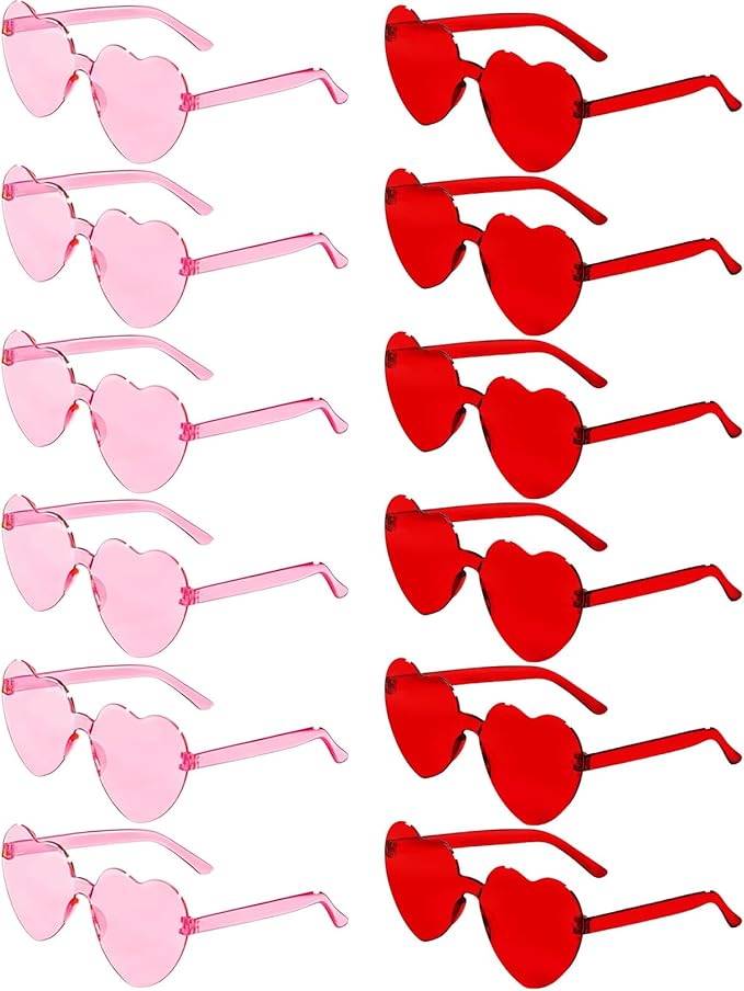 12 Pairs Heart Shaped Sunglasses Candy Color Rimless Fun Heart Glasses for Women Party Favors