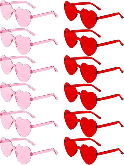 12 Pairs Heart Shaped Sunglasses Candy Color Rimless Fun Heart Glasses for Women Party Favors
