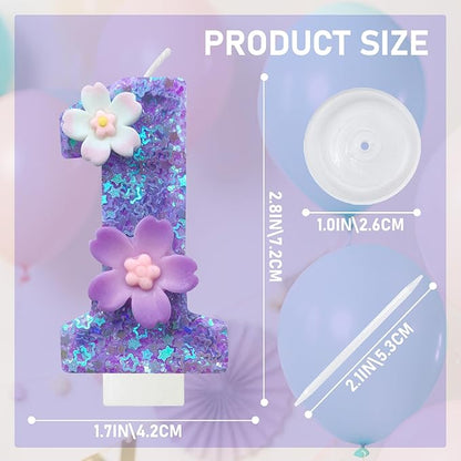 Purple Flower Birthday Candle,Number Birthday Candles for Cake, Ideal Birthday Parties Cake Decor, Wedding Anniversary and Other Celebrations (Number 1, Purple)