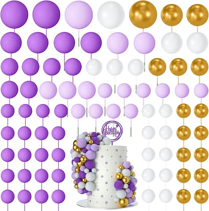 NACHLYNN 80 Pcs Cake Balls Decorations Mini Balloon Cake Topper Balls Foam Cupcake Toppers Balls for Cake Decorating Birthday Parties Weddings Anniversary (Purple Gold Series)