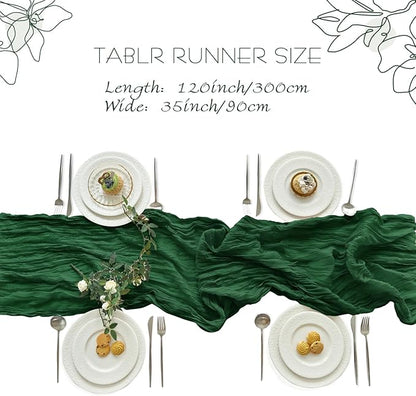 IVAPUPU 2 Pcs Cheesecloth Table Runner - 10ft Emerald Green Spring Boho Gauze Cheese Cloth Table Runners for Baby Shower Decorations Wedding Party Garden Decor