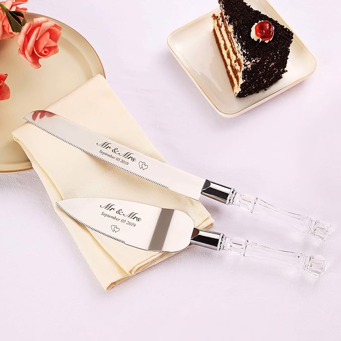 AW BRIDAL Personalized Wedding Cake Knife Set Cake Cutting Set for Wedding Cutter Slicer Cake Server Bridal Shower Gifts for Couples Newlyweds//DK001CPP06//