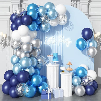 Blue Silver Balloons 12 Inch Navy Blue Silver White Balloons 35 Pcs Night Blue Metallic Silver Helium Latex Balloon Set for Graduation Retirement Wedding Bridal Baby Shower Birthday Party Decorations