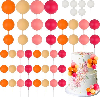52 Pcs Goovy Theme Ball Cake Decorations - Rose Pink Orange Yellow White Ball Dessert Picks & Cupcake Toppers, Wedding Bridal Shower Birthday Party Baby Shower Gender Reveal Cake Supplies