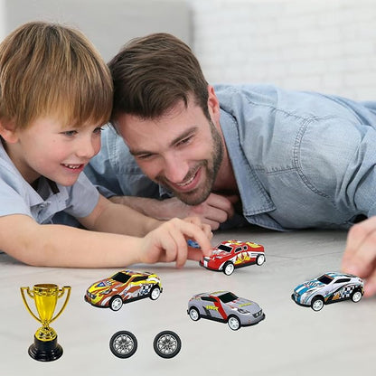 MEMOVAN Race Car Birthday Cake Decoration 24PCS Racing Car Cake Toppers Checkered Flag Cars Cake Cupcake Decorations for Man Boy Kid Racing Cars Theme Birthday Supplies Party Favors