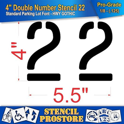 Pavement, Curb, and WheelStop Stencils - 4 inch Double Number Stencil - (22) - 4" x 5.5" x 1/8" (128 mil) - Pro-Grade