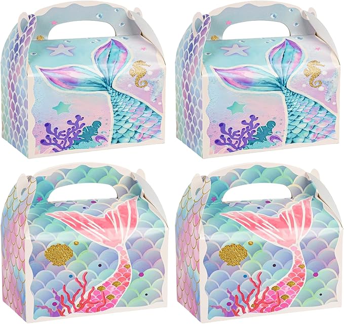 36 Pack Cute Mermaid Party Favor Treat Boxes, Small Ocean Gable Boxes for Parties Giveaways and Small Business 6.18x3.58x3.39 Inches