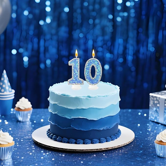Blue Star Number 1 Candle for Cake Decoration, Glitter Star Cake Topper, Shaker Style Number Candle for Anniversary Celebration Party Supplies
